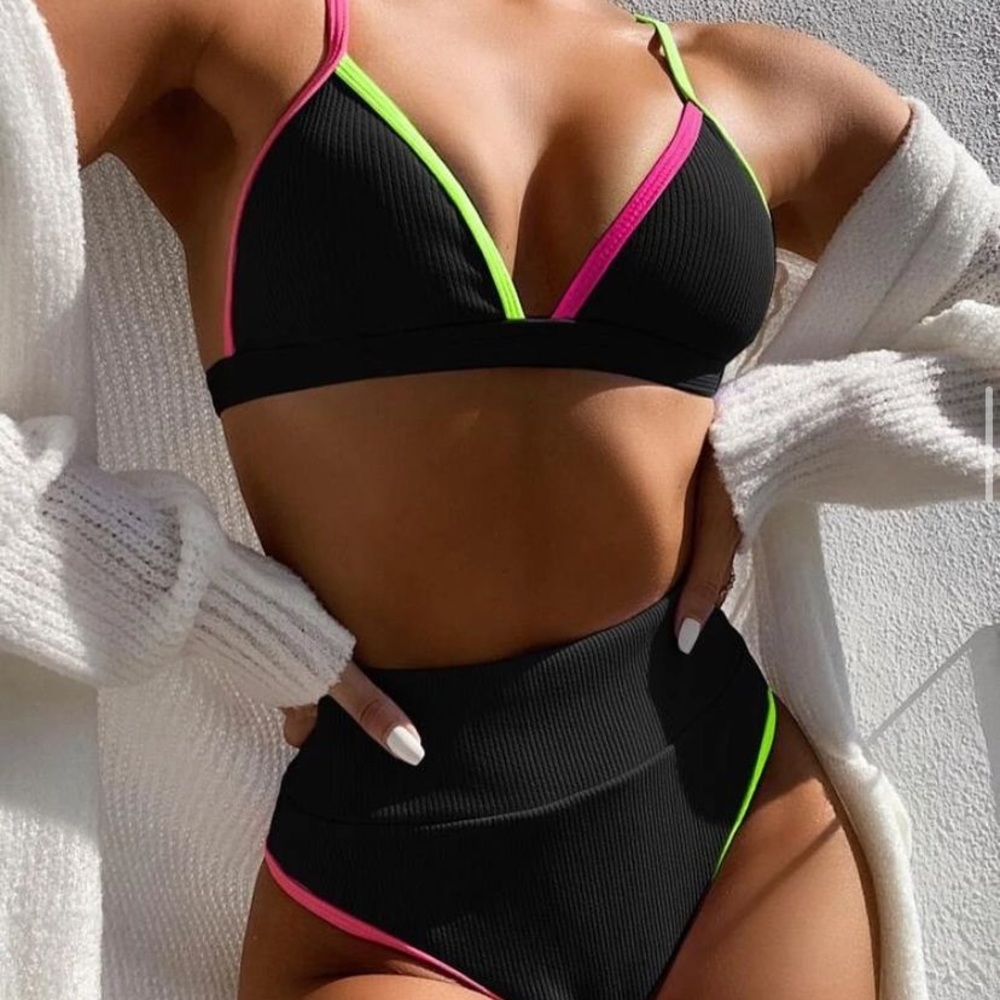 Black neon pink and yellow bikini
